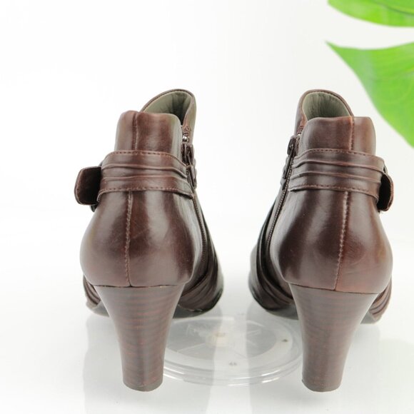 Born Womens Biddy Boot Size 8 Brown Leather Block Heel Bootie Elegant Buckle - Picture 4 of 12